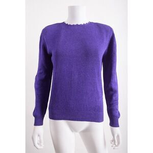 Vintage Malia Womens Silk Sweater Size M Purple Knit 70's-80's Hong Kong